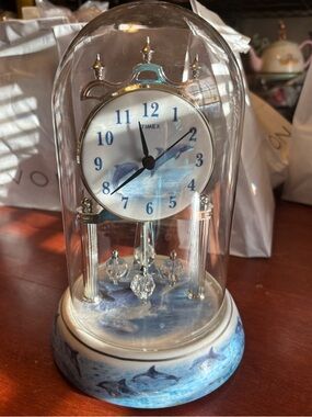 Timex Domed Porcelain Anniversary Clock w Dolphin Theme and Chimes